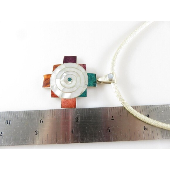 Sterling Silver Mesh Slide Necklace Southwestern Hardstone Geometric Pendant - Picture 10 of 10